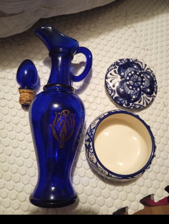 Avon Other - Avon Cobalt Blue Glass Cruet with Gold Floral Accent
